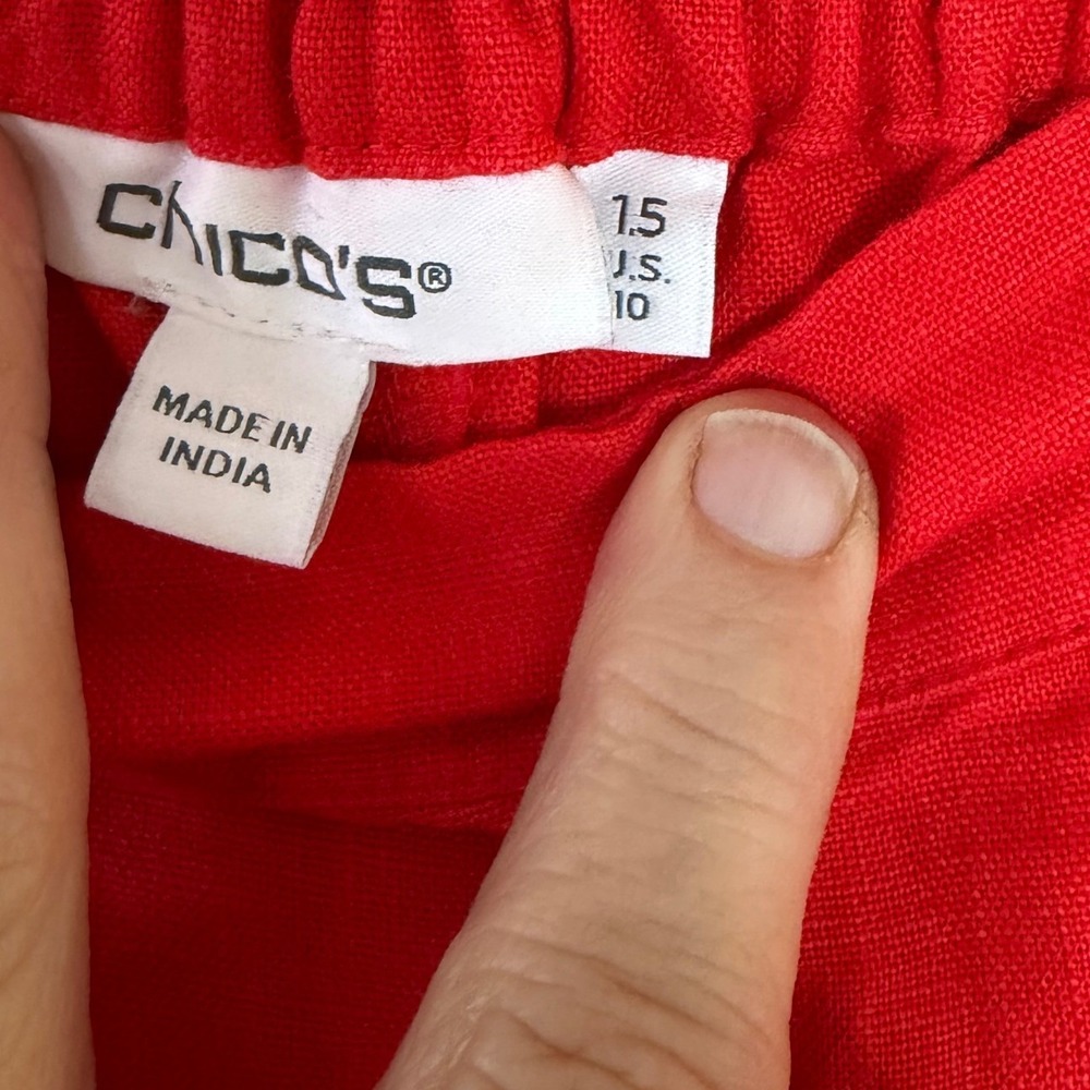 Chicos Red 100% Linen Blend Wide Leg Culotte Size 1.5 US 10 High Rise Resort - Picture 7 of 7